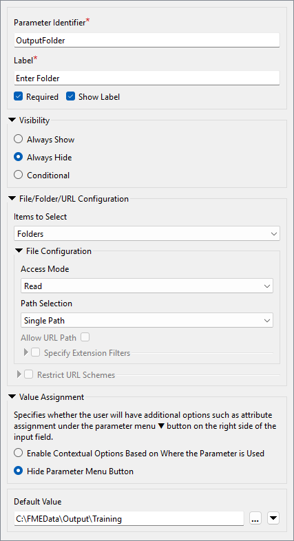 OutputFolder user parameter